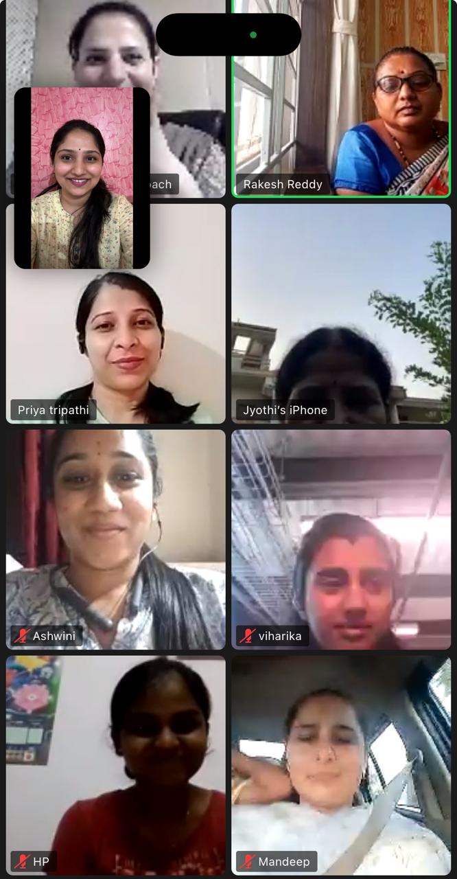 Madhu leading a live online session with women on video call